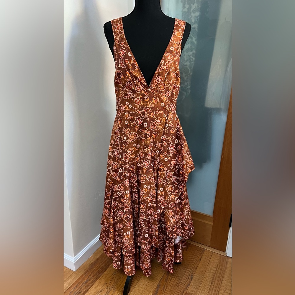 J. Crew Asymmetrical Dress - Rust and Cream Floral